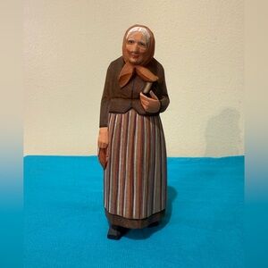 Vintage Swiss Carved Wooden Figurine Woman with Bible